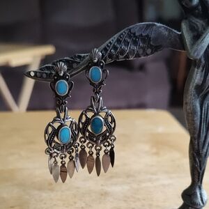 Elegant Silver and Turquoise Dangle Earrings